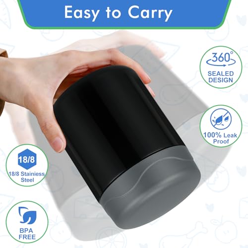 Image of wiwens 12oz 2 Pack Insulated Food Jar Set for Kids Soup Thermo Hot Food Lunch Container Wide Mouth Leak Proof Stainless Steel Vacuum Bento Box for School Office Travel Outdoors
