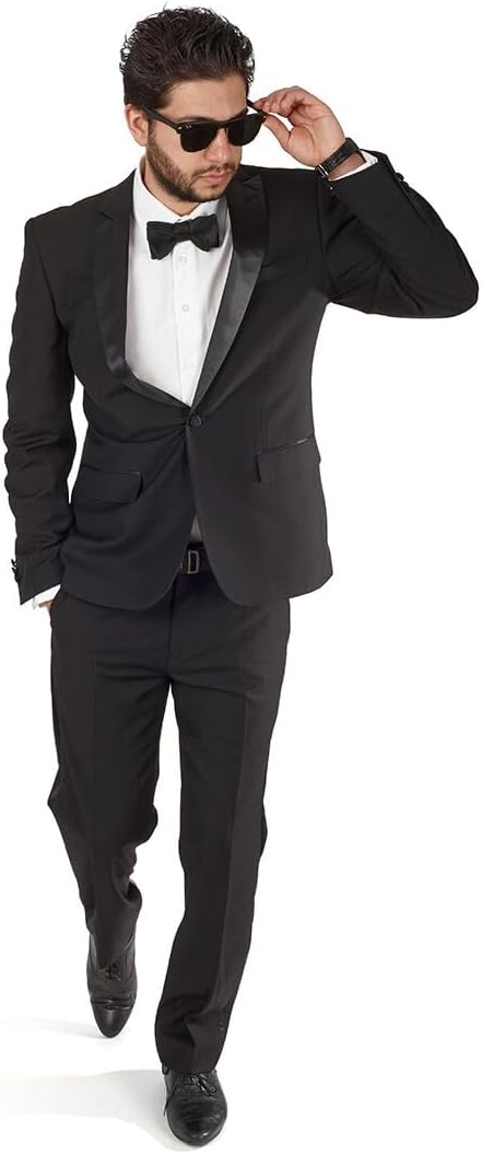 Slim Fit 1 Button Peak Satin Lapel Men's Tuxedo AZAR