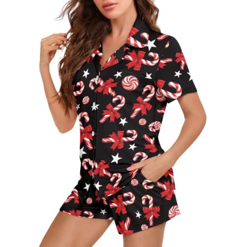 Image of Women's Short Sleeve Sleepwear Pajamas Nightwear with Pockets | skin-friendly breathable material resists pilling fading and deformation after repeated washing