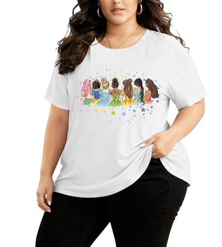 Image of NANYUAYA Plus Size Magic Shirts for Women Castle Kingdom Graphic Magical T Shirt Cute Holiday Princess Tee Vacation Tops