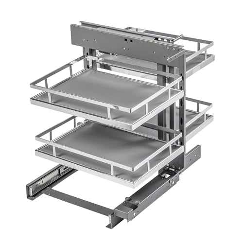 GTV Cesta Extraíble Esquinera para Cocina MOVIX Pro, Sistema Magic Corner con 4 Cestas, Cierre Suave, para Mueble 900mm, Carga 24kg, Montaje Universal, Antracita