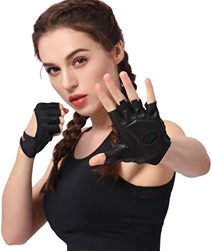 Anser 7150282 Woman Half Finger Girl Short Fingerless Gloves for Indoor Yoga Gym Fitness Body Building Training (Black, SM)