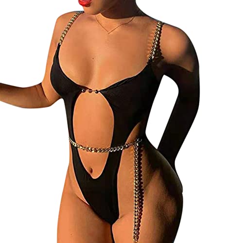 Leomoste LEYF-202701150SB-M Women Sexy Deep V Neck One Piece Swimsuit Cut Out Swimwear Bathing Suit Rave Bodysuit Black thumb #3