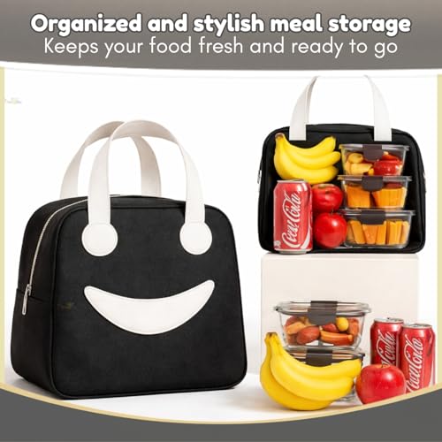 Image of Toy Imagine 6.5L Insulated Lunch Bag for Kids Office School Men Women Smiley Face Tiffin Bag Snack Tote Bag Compact Portable Leak Proof Tiffin Pouch Hot and Cold Lunch Box Bag for Boys & Girls(Black)