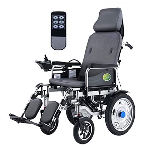XHY Heavy Duty Electric Wheelchair with Headrest,foldable Folding and Lightweight Portable Powerchair with Remote Control,electric Power or Manual Manipulation,adjustable Backrest and Pedal Cover