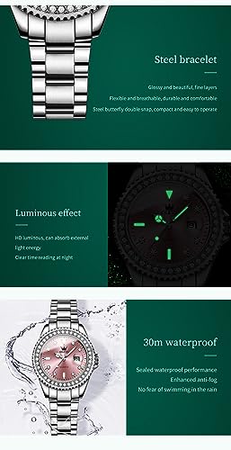 Image of OLEVS Ladies Watch Diamond Dress Analog Female Watches Stainless Steel Two Tone Waterproof Luminous Day Date for Womens Wrist Watch Gift