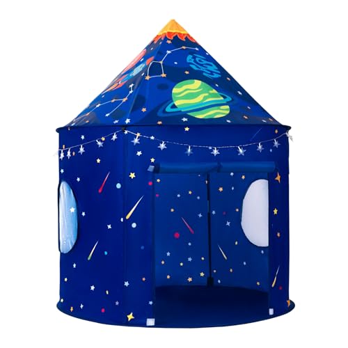 ROIWUIE Rocket Space Ship Play Tent for Kids with Star Lights, Astronaut Themed Pop-Up Playhouse for...