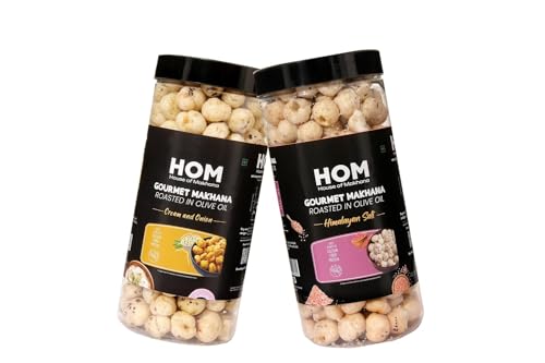 Image of H O M House Of Makhana 130g Cream and Onion And Himalayan Salt Gourmet Makhana Jar Roasted in Olive Oil, Flavored Makhana Pack of 2 (65gX2)