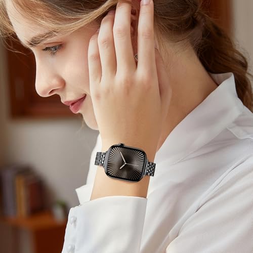 Image of Anlinser Metal Bands Compatible with Apple Watch Band for Women 49 /46 /45 /44 /42 /41 /40 /38mm, Thin Band Designed for iWatch Ultra 3-1 Series 11 10 9 8 7 6 5 4-1 SE (49 /46 /45 /44 /42mm, Black)