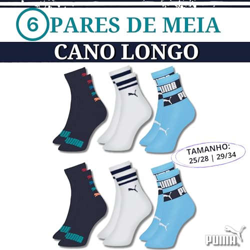 Kit 06 Pares Meia Infantil Puma Cano Médio Algodão Infantil Puma Meninos | KIT A | 25-28
