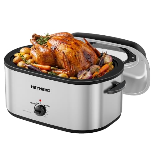 Image of 30 Quart Large Turkey Roaster with Defrost & Warm Functions, Electric Roaster Oven with Visible Self-Basting Lid, Adjustable Temperature Control, Removable Pan & Rack, Stainless Steel, Silver