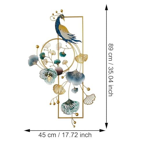 Image of SHREE 'O' GREEN TECH - Metal Multicolor Peacock Abstract Figures Handcrafted Wall Sculpture Wall Art For Living Room Guest Room Bedroom Kitchen Office (Size 35x18 inch)