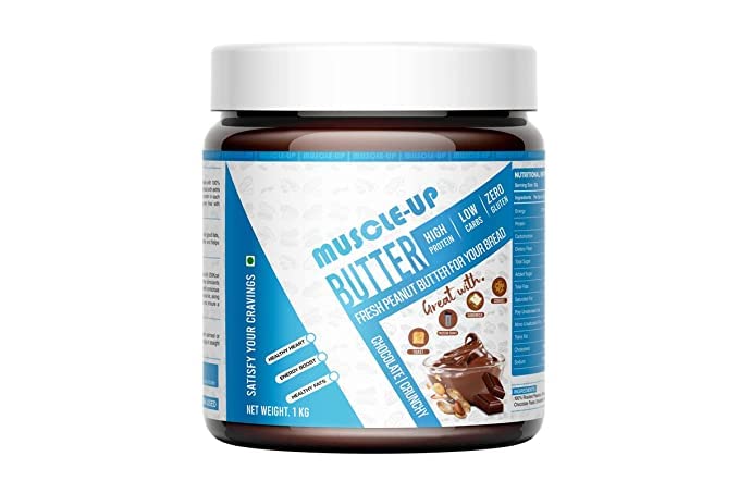 Muscle-Up HIGH Protein Peanut Butter Chocolate Crunchy 25% Protein | Low Carbs| High Fibre | Gluten Free Peanut Butter| Pack -1KG
