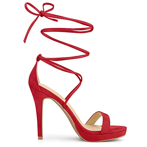 Allegra K Allegra K Women's Platform Stiletto Heels Lace Up Red Sandals 7.5 M US