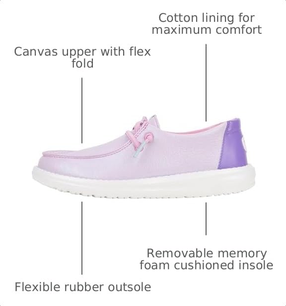 Image of HEYDUDE Kids Wendy Iridescent Sparkle (Little Kid /Big Kid) - Loafers for Kids - Canvas Upper - Cotton Lining