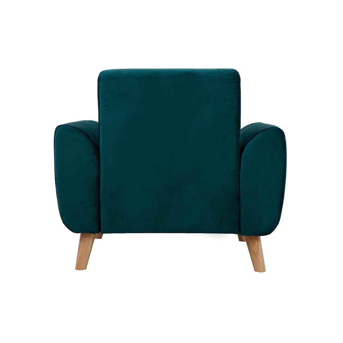 Fauteuil scandinave en tissu velours bleu pétrole et bois clair EKTOR