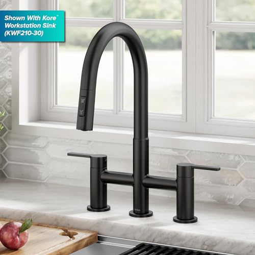 Image of KRAUS Oletto Bridge Kitchen Faucet with Pull-Down Sprayhead in Matte Black, KPF-3122MB