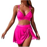 NaRHbrg Women 2026 Swimsuit Mesh Skirt Bikini Set Metal Decor Sexy Bathing Suits Two Piece Dressy Swimwear Fashion Swimsuits Hot Pink