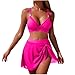NaRHbrg Women 2026 Swimsuit Mesh Skirt Bikini Set Metal Decor Sexy Bathing Suits Two Piece Dressy Swimwear Fashion Swimsuits Hot Pink