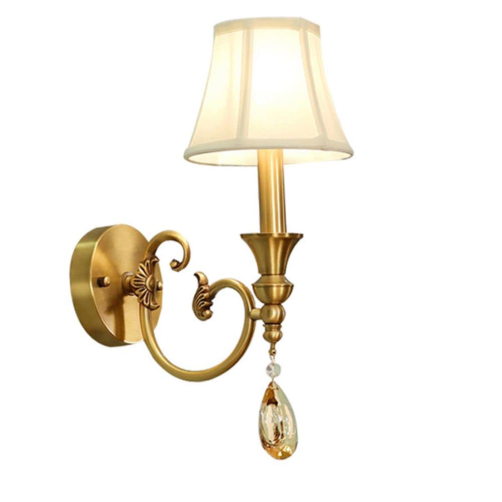 Copper Wall Light Bedroom Bedside Fabric Shade Wall Light European Corridor Wall Lamps Villa Balcony Wall Sconces Study Room Retro Indoor Wall Lighting Fixtures