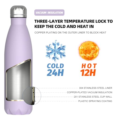 Image of WATERSY Stainless Steel water bottles,17oz /500ml Insulated Water Bottles,Purple metal water bottle Keeps Drink Cold and Hot,BPA Free kids water bottles for School,Gym,Travel,Sports