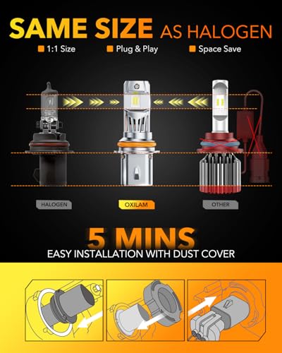 Image of OXILAM 9007 LED Bulbs, 1000% Ultra-Brightness, 3 Min Quick Install Wireless Plug and Play,1:1 Halogen Size 9007 Fog Lights, 20 Years Lifespan, No Flicker, 99% Compatibility, Pack of 2