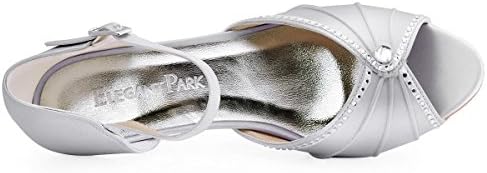 ELEGANTPARK HP1623 Silver Wedding Sandals for Women Mid Heel Bridal Shoes Peep Toe Wedding Shoes for Bride Pleated Rhinestones Satin Evening Prom Dress Shoes Pumps US 6 | Image 3