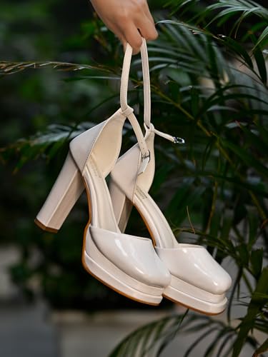 Image of Shoetopia Women's Lace-Up Platform Block Style High Heels Sandal for Party Night Out Comfortable Cushion Sole, Casual & Dressy Summer Footwear