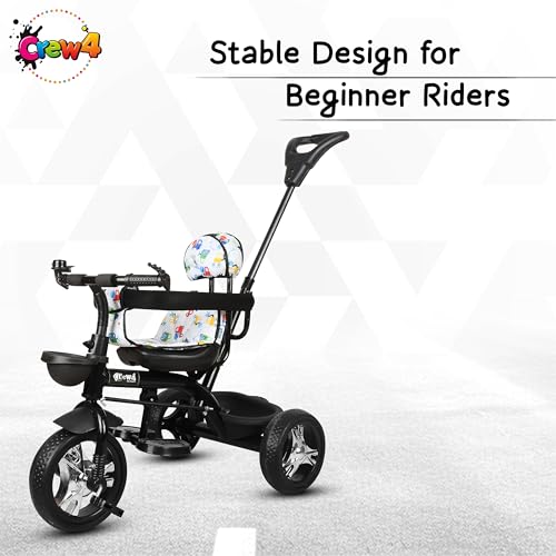 Image of Tricycle 1 Years to 5 Years with Removable Safety Guard and Parental Control Back Side Push Handle with Rubber Tyre for Kid's CR07 (White 2)