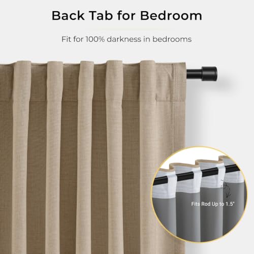 Image of INOVADAY 100% Blackout Curtains for Bedroom, Taupe Black Out Curtains 84 Inch Long, Clip Rings Linen Blackout Drapes, Thermal Insulated Room Darkening for Living Room, 2 Panels - W50xL84