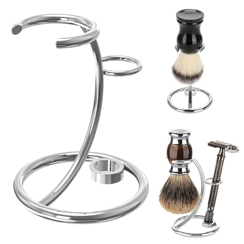 Lushly Aatpuss Support de Blaireau, Support de Rasage en Acier Inoxydable Pour Hommes, Supprt de Rasoir et de Blaireau Portable, Suppot de Blairea en Acier...
