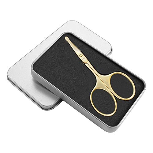 Livingo 3.75" Small Safety Facial Nose Hair Scissors, Curved Blade With Rounded Tip Stainless Steel For Manicure Cuticle, Eyebrow, Dry Skin (Gold) #TOP6