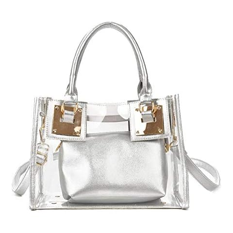 Segater® Clear Crossbody Handbags,Women's Small Tote Beach Bag Fashion Clear Jelly Handbag Top Handle Shoulder Bag Silver Transparent Purse Cover