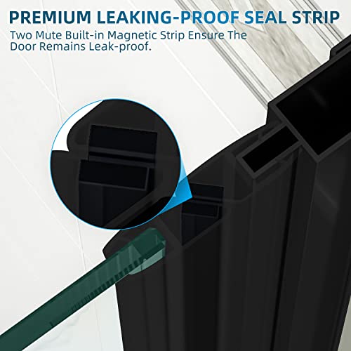 Sunny Shower Door 32 In.w X 72 In.h Semi-Frameless Pivot Shower Doors, 3/16" Clear Tempered Glass Shower Enclosure In Black #TOP5