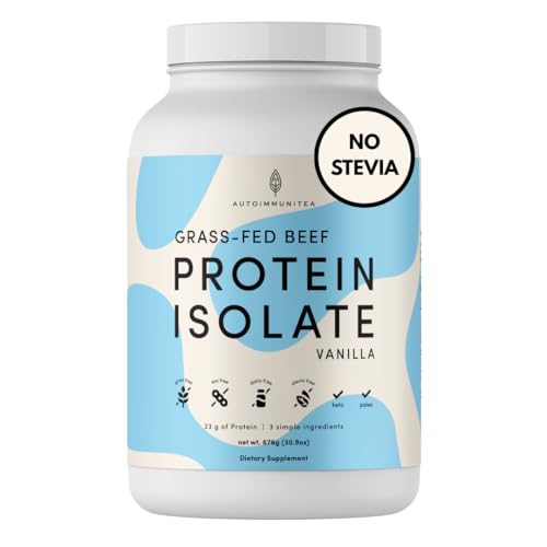 Grass Fed Beef Protein Powder Isolate - AutoimmuniTea, 23g of Paleo Carnivore Protein, Keto Friendly, Grain Free, No Dairy or Soy, No Whey, Stevia Free, Vanilla Flavor - 2lbs of Prime Muscle Building