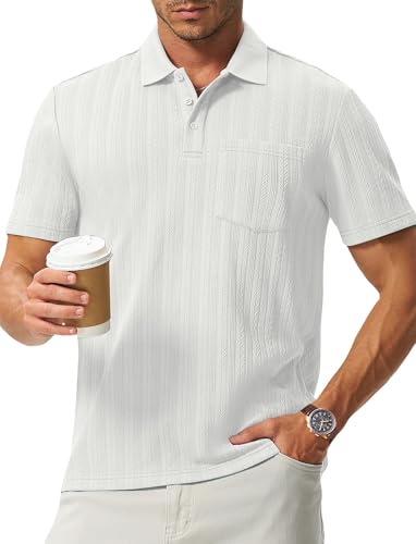 Image of TBMPOY Mens Casual Knit Polo with Pocket Textured Shirts Short Sleeve Classic Summer Vacation
