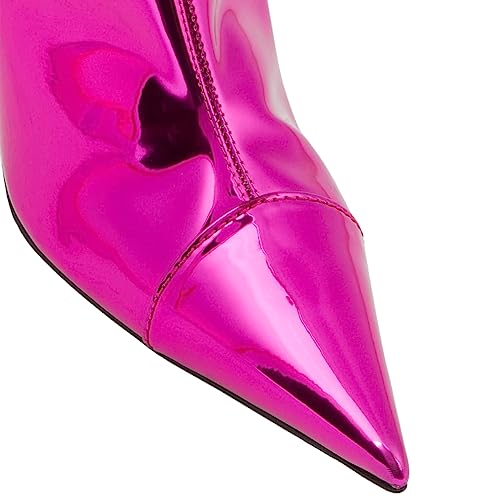 Image of Arqa Knee High Boots for Women Wide Calf 4 in Stiletto High Heel Metallic Boots Winter Chrome Zipper Long Boots Dressy Party Shoes