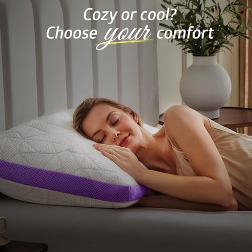 Image of BETU Cooling Pillow King Size, Shredded Memory Foam Pillows for Hot Sleepers, Adjustable Firm Bed Pillows, Hotel Collection Side Sleeper Pillow for Back Pain, Neck, Purple, 20 inchx36 inch