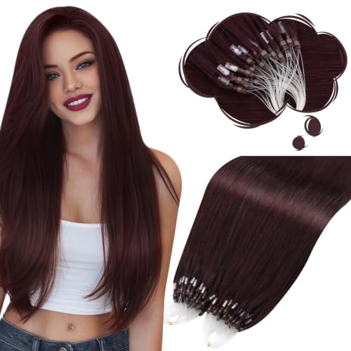 Moresoo Micro Bead Hair Extensions Real Human Hair, Wine Red, 22 Inch