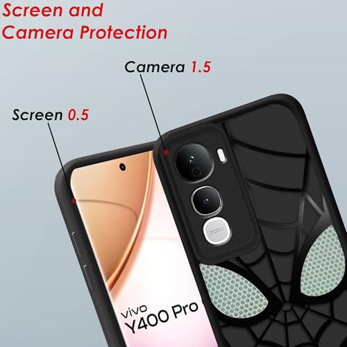 Image of Stylish Spider Back Case Cover Compatible for Vivo Y400 5G | Spidey Face Mask Case | Soft Silicone | Camera & Full Body Protection | Shock Proof | (Black)