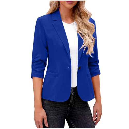 Womens Blazers Ruched 3/4 Sleeve Business Casual Blazer Lightweight Slim Fit Padded Shoulder Office Suit Jackets