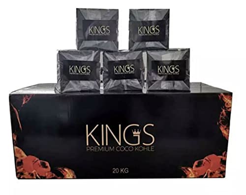Kings - 20 KG Premium Shisha Kohle Naturkohle Kokosnuss und BBQ - Hochwertige Kokos Coal Briketts für Wasserpfeife…