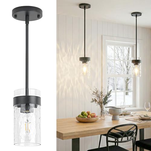 Image of Water Ripple Glass Pendant Lights Kitchen Island Black, 2 Pack