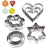 12 Stück Ausstechformen, Backset, Herz, Blume, rund, Sternform, Kekse, Edelstahl, Metallformen für Küche, Backen, Geburtstag, Weihnachten, Valentinstag, kleine Ausstechformen