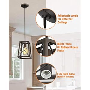 FEMILA Farmhouse Pendant Light, 1-Light Metal Wire Cage Hanging Lantern, Oil Rubbed Bronze Finish, 4FY16-M1L ORB FEMILA Farmhouse Pendant Light 1 Light Metal Wire Cage Hanging Lantern Oil Rubbed Bronze Finish 4FY16 M1L ORB