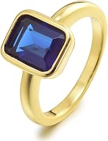 RIZILIA CELEBOX Solitaire Engagement Ring Emerald Cut CZ Yellow Gold Plated - Angelina Jolie Inspired, 6 Colors