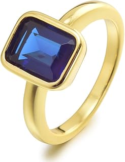 RIZILIA CELEBOX Solitaire Engagement Ring Emerald Cut CZ Yellow Gold Plated - Angelina Jolie Inspired, 6 Colors