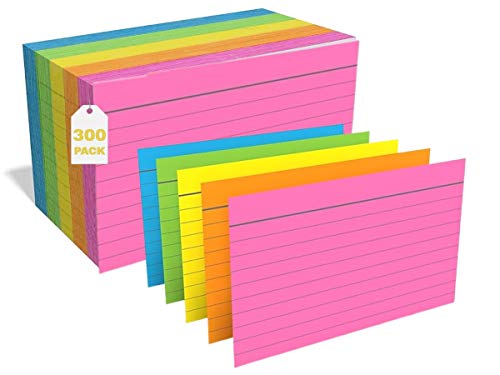 1InTheOffice Ruled Neon Index Cards, Index Cards 3×5 Assorted Neon Color, 300/Pack