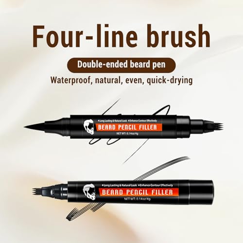 Beard Pencil Filler for Man Water Proof Beard Pen & Beard Brush Long Lasting Coverage Natural Finish - Black Hair Fiber Enhancements Barber Spray - Male Mustache Repair Shape Enhance Card Facial Hair - Thumbnail 3