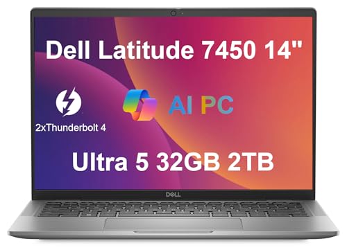 Dell Latitude 7450 7000 Business Laptop (14' FHD+, Intel Ultra 5 135U ( i7-1355U), 32GB RAM, 2TB SSD, HDR Webcam) Ultralight, Thin, Backlit, 2 x Thunderbolt 4, Wi-Fi 7, 13-Hr Battery Life, Win 11 Pro